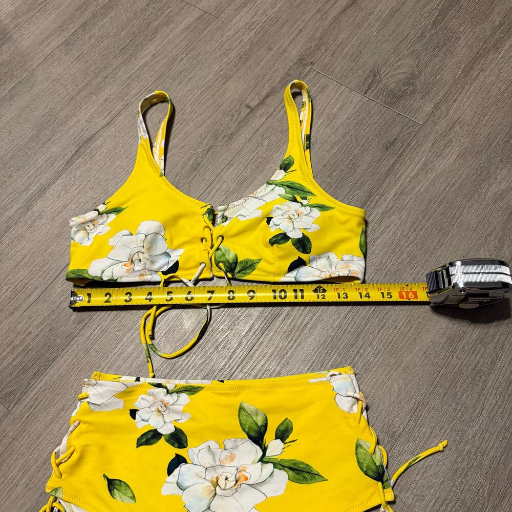Cupshe Floral High Waist Lace-Up Bikini Set Yellow White Flowers Size M - Picture 7 of 10